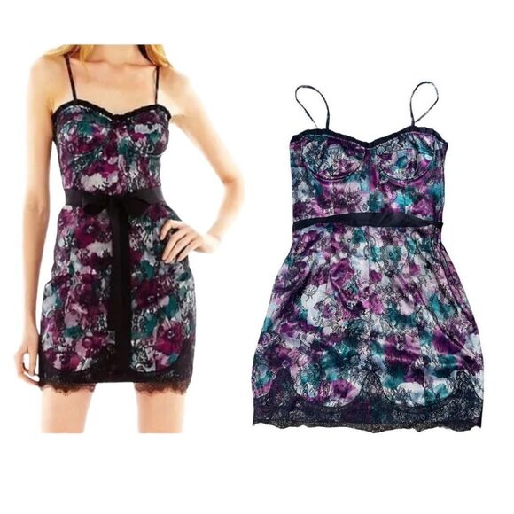 Pear by Georgia Chapman of Marchesa Floral & Black Lace Bustier Dress Size 8 - Picture 1 of 16